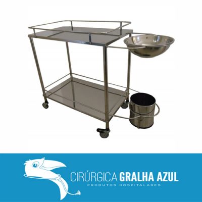 Carro Curativo Inox c/ balde e bacia Inox - Solidmed
